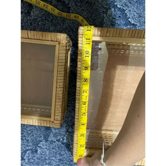Creative Co-Op Cane and Rattan Display Boxes with Glass Lid, Set of 2 - Picture 9 of 10